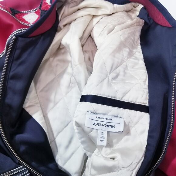 & Other Stories Sateen Beaded Embroidered Bomber Jacket - Picture 12 of 16